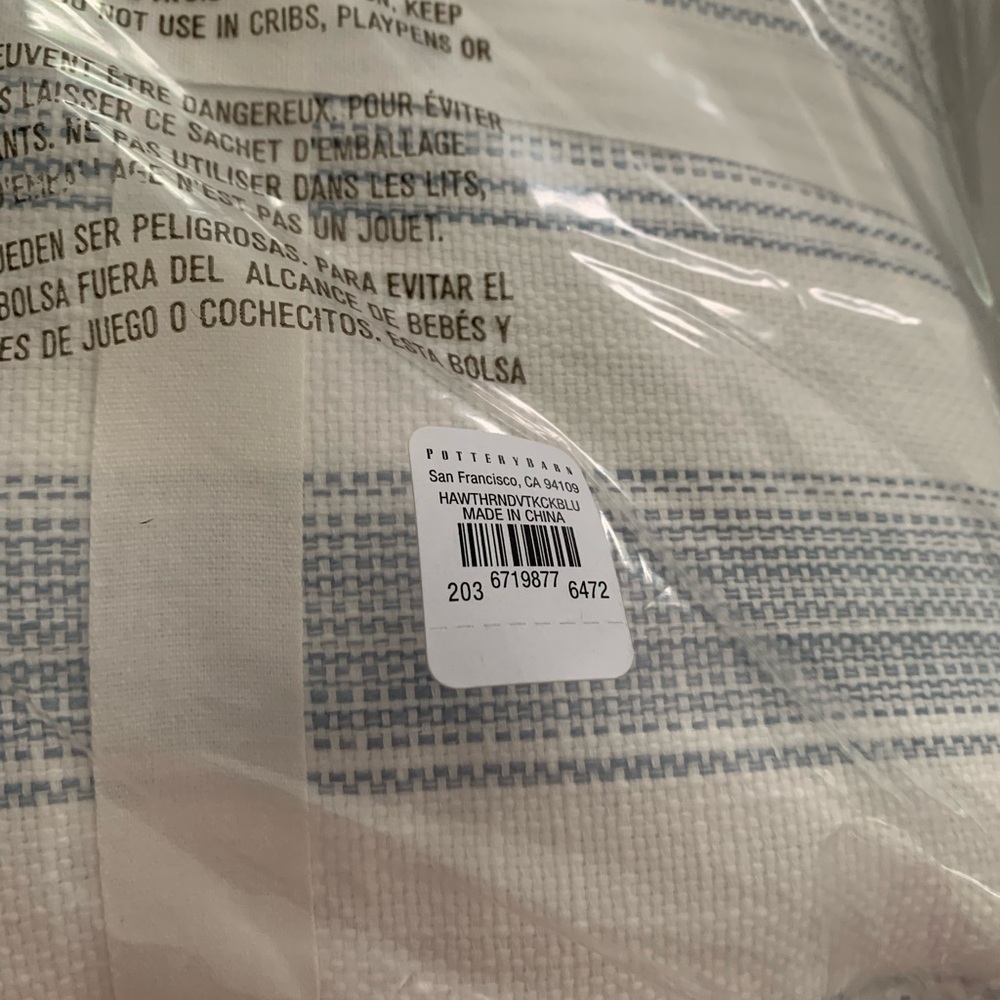 Pottery Barn Hawthorn Stripe Duvet Cover Blue King New. - Picture 5 of 7